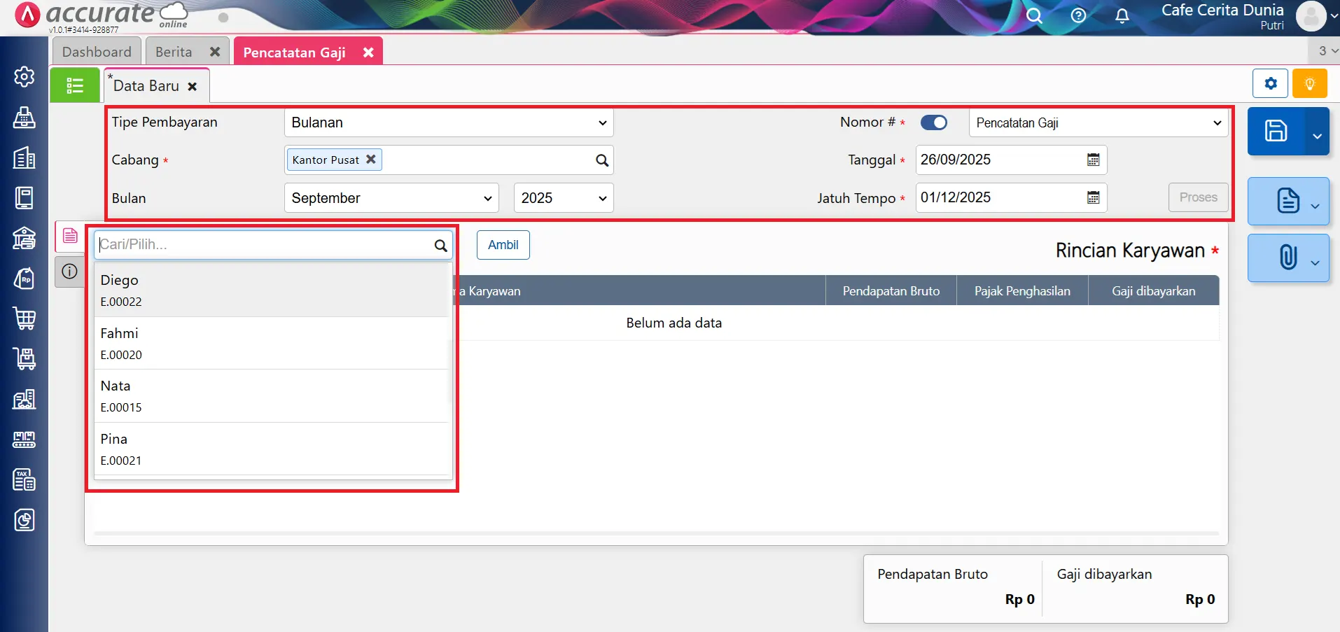 mencatat PPh 21 karyawan baru di tengah tahun
